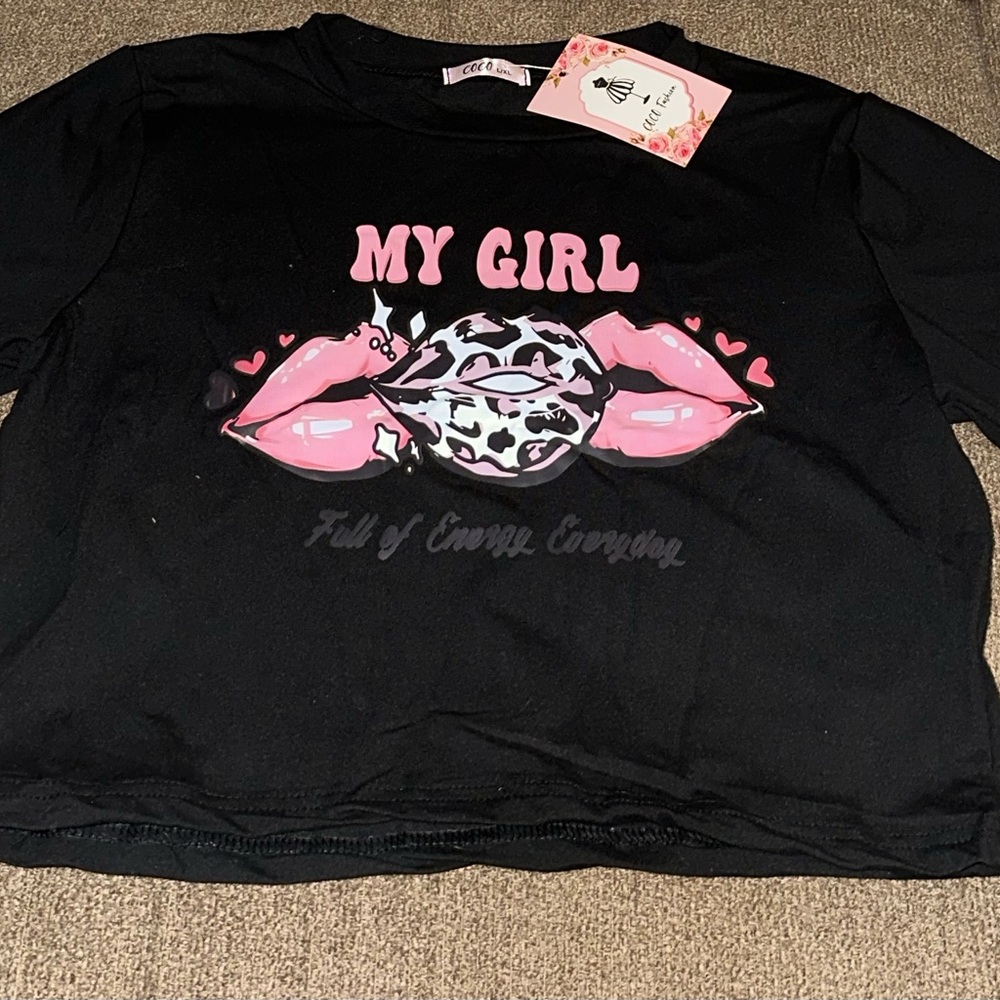 Black and Pink Crop Top with 'My Girl' Graphic and a Long skirt